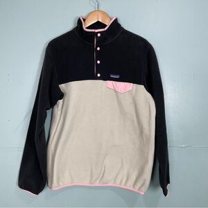 Patagonia Synchilla Pull Over Pink Brown Quarter Button Up Fleece Size Large